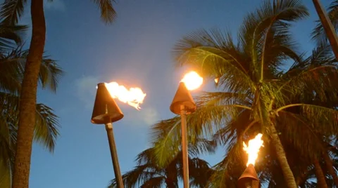 Tiki Torches At Sunset Stock Footage 7732119