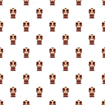 Tiki tribal idol mask pattern repeating on white Stock Illustration