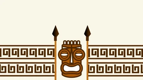 Tiki Warrior Idol Centered Between Two Ornate Patterned Wall Sections Stock Footage 340297174