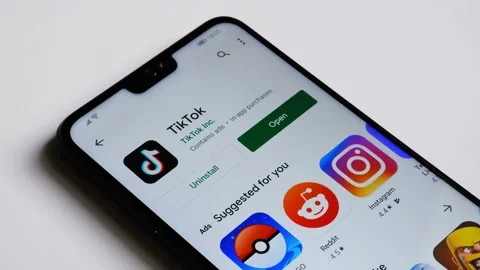 TikTok app seen in Android Play market  Stock Footage 141158380