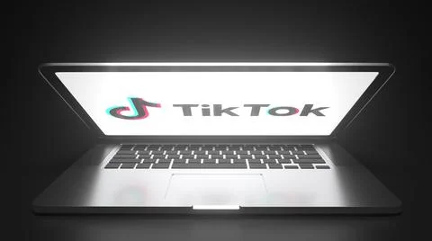 TIKTOK logo on the display of a portable computer, editorial conceptual 3d 스톡 일러스트