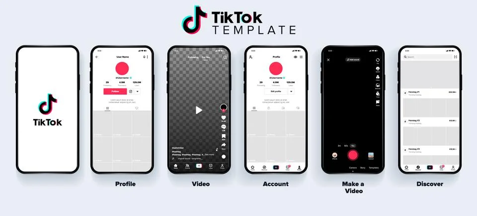 Tiktok Mobile App Vector Mock up Template Pages Stock Illustration