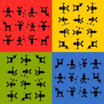 Tile able robots silhouetts pattern Stock Illustration