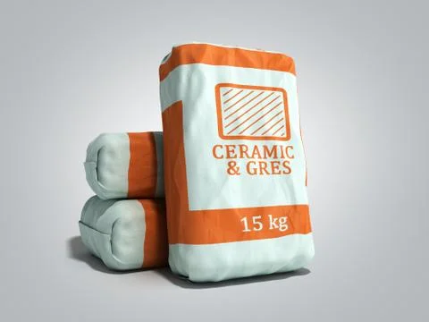 Tile adhesive in the package ceramic glue  3d render on grey gradient Illustrazione stock