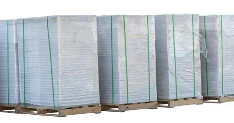 Tile blocks on pallets lie next to each other Stock Photos