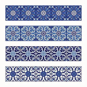Tile border pattern vector seamless. Blue and white mosaic ornament texture Illustrazione stock