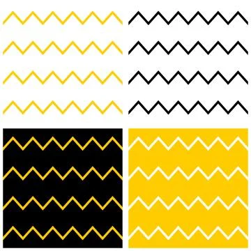 Tile chevron vector pattern set with yellow, white and black zig zag background 스톡 일러스트