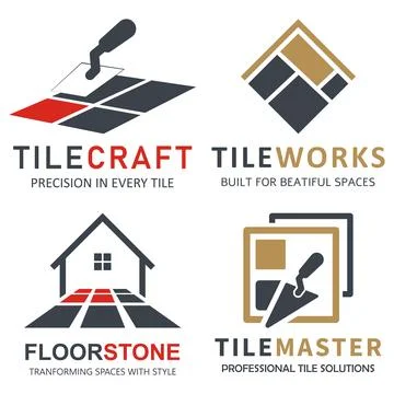 Tile Contractor Logo Collection with Flooring and Trowel 库存插图