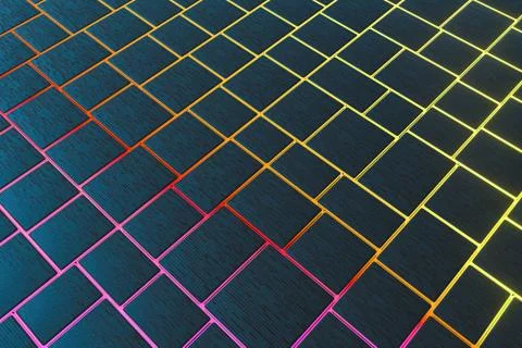 Tile cubes with colorful glowing gap, 3d rendering. 스톡 일러스트