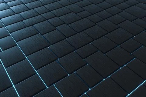 Tile cubes with glowing lines gap, 3d rendering. Illustrazione stock