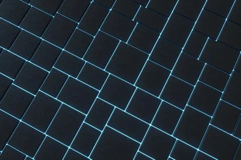 Tile cubes with glowing lines gap, 3d rendering. 스톡 일러스트