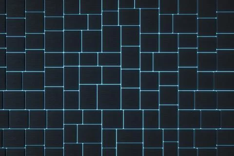 Tile cubes with glowing lines gap, 3d rendering. Stock Illustration