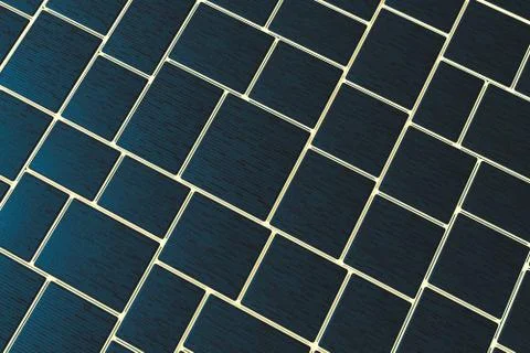 Tile cubes with golden glowing gap, 3d rendering. Stock Illustration