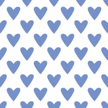 Tile cute vector pattern with hand drawn blue hearts on white background Stock Illustration