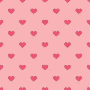 Tile cute vector pattern with pink hearts on pastel background Stock Illustration