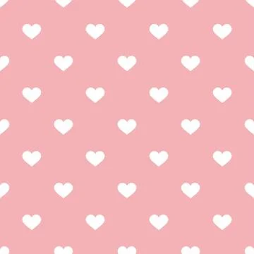 Tile cute vector pattern with white hearts on pastel pink background Stock Illustration