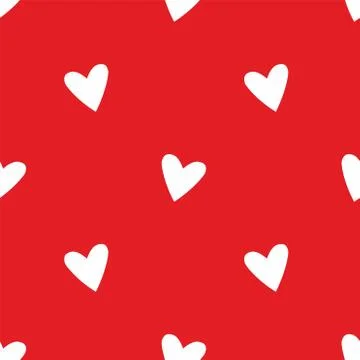 Tile cute vector pattern with white hearts on red background Stock Illustration