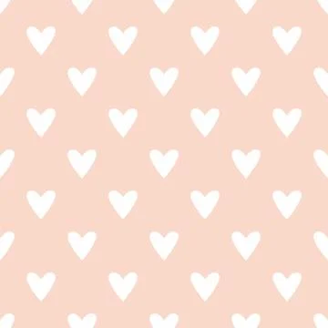 Tile cute vector pattern with white hearts on pastel pink background Stock Illustration
