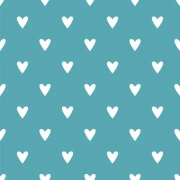 Tile cute vector pattern with white hearts on mint green background Stock Illustration