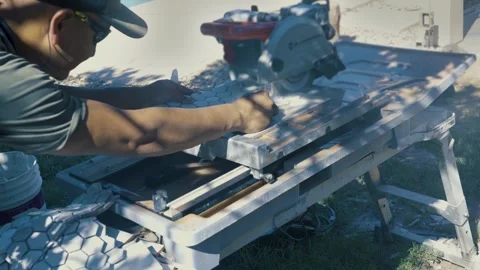 Tile Cutting Wide Stock Footage 283152811