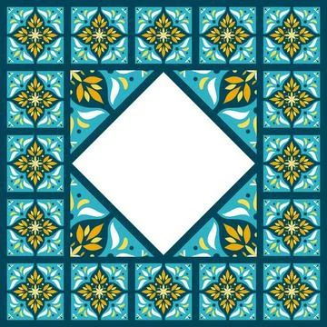 Tile frame vector. Border ceramic pattern Stock Illustration