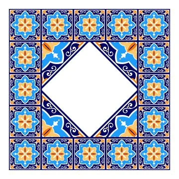 Tile frame vector. Vintage border ceramic pattern Illustrazione stock