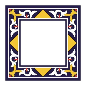 Tile frame vector. Vintage ceramic border pattern Stock Illustration