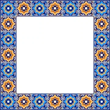 Tile frame vector. Vintage ceramic border pattern Stock Illustration