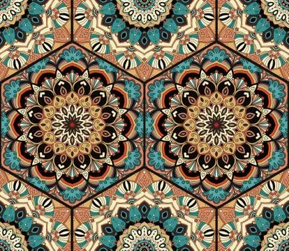 Tile Honey Comb Hex Pattern Flower Mandala Stock Illustration