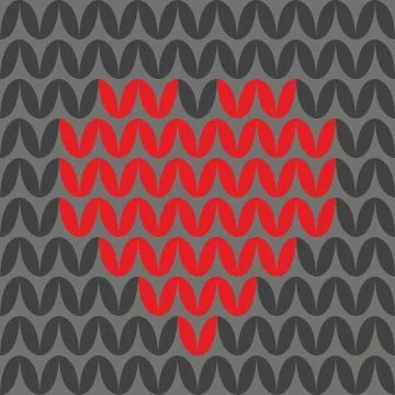 Tile knitting vector pattern with red heart on black background Stock Illustration