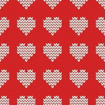 Tile knitting vector pattern with white hearts on red background Illustrazione stock
