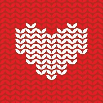 Tile knitting vector pattern with white hearts on red background Stock Illustration
