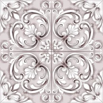 Tile or mosaic ornament Vector watercolor. Medalion rosette style decor templ Ilustración de archivo