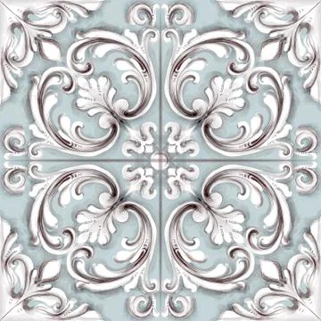 Tile or mosaic ornament Vector watercolor. Medalion rosette style decor templ イラスト素材