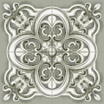 Tile or mosaic ornament Vector watercolor. Medalion rosette style decor templ 스톡 일러스트