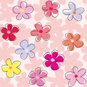 Tile pastel vector pattern with flowers on pink background Stock Illustration