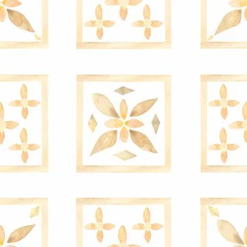 Tile pattern in delicate colors.Watercolor hand drawn seamless tiles patter.. Stock Illustration