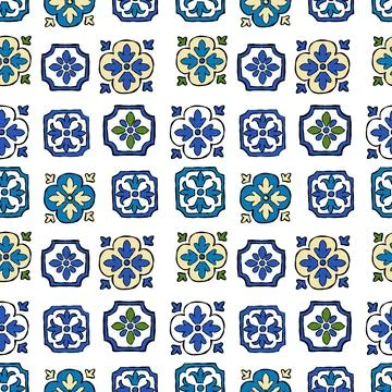 Tile pattern with Mediterranean ceramic design  seamless Italian and Portug.. Stock Illustration