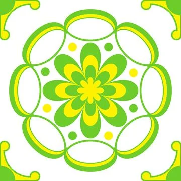 Tile pattern, mosaic green flower, motif tile floral for decorative floor t.. Stock Illustration
