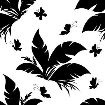 Tile Pattern, Plant and Butterfly Stock Illustration