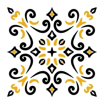 Tile pattern with unique design with elegant swirls and bold shapes in black and Illustrazione stock