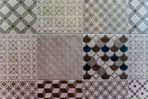 A tile pattern with a variety of shapes and designs Foto stock