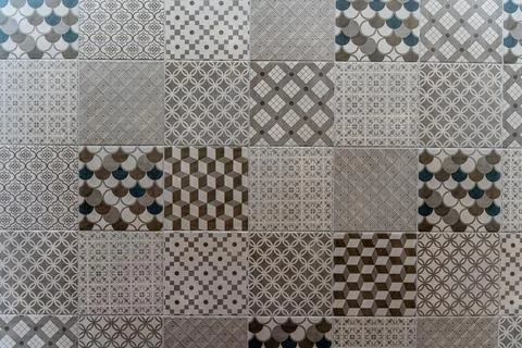 A tile pattern with a variety of shapes and designs Stock Photos