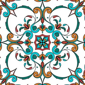 Tile pattern vector seamless with ceramic ornament. Mexican talavera, portugu Stock Illustration