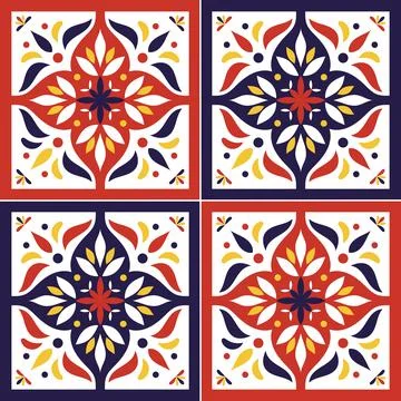 Tile pattern vector seamless with flowers motifs Stock Illustration