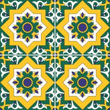 Tile pattern vector seamless with flowers motifs. Azulejo, portuguese tiles Stock Illustration