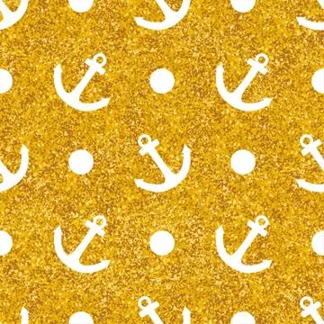 Tile sailor vector pattern with anchor and white polka dots Stock Illustration