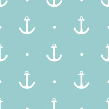 Tile sailor vector pattern with anchor and white polka dots Illustrazione stock