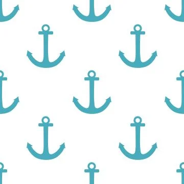 Tile sailor vector pattern with blue anchor on white background Illustrazione stock