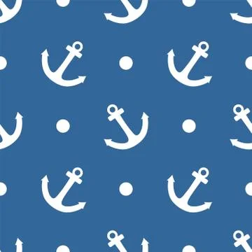 Tile sailor vector pattern with polka dots on navy blue background 스톡 일러스트